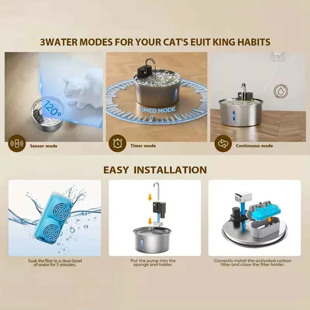 3.2L cordless sensor pet water fountain