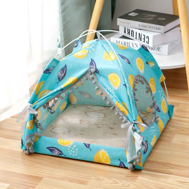 Lightweight portable pet tent bed side view