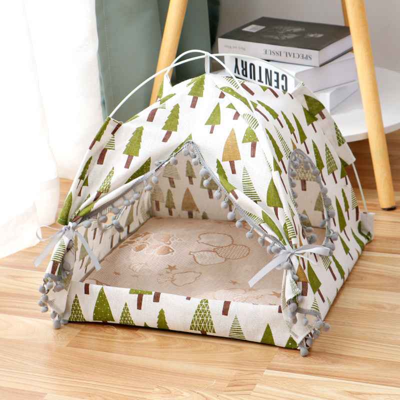 Enclosed pet tent bed interior for cats and small dogs