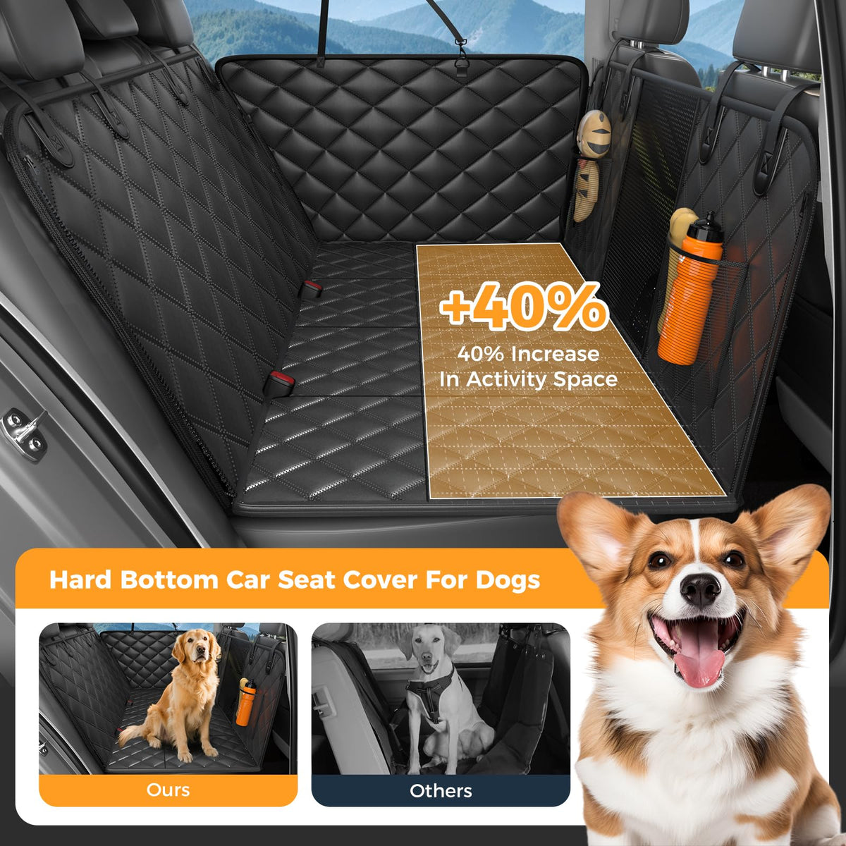 Back seat extender bridging the rear footwell