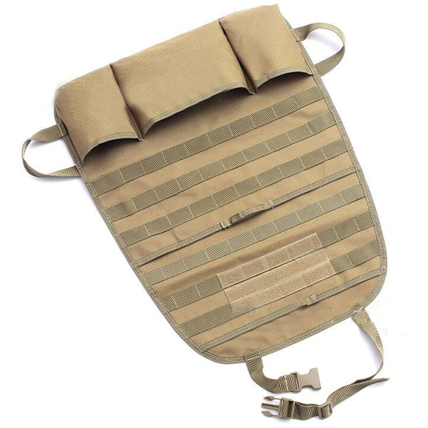 Back seat organizer installed behind a vehicle seat