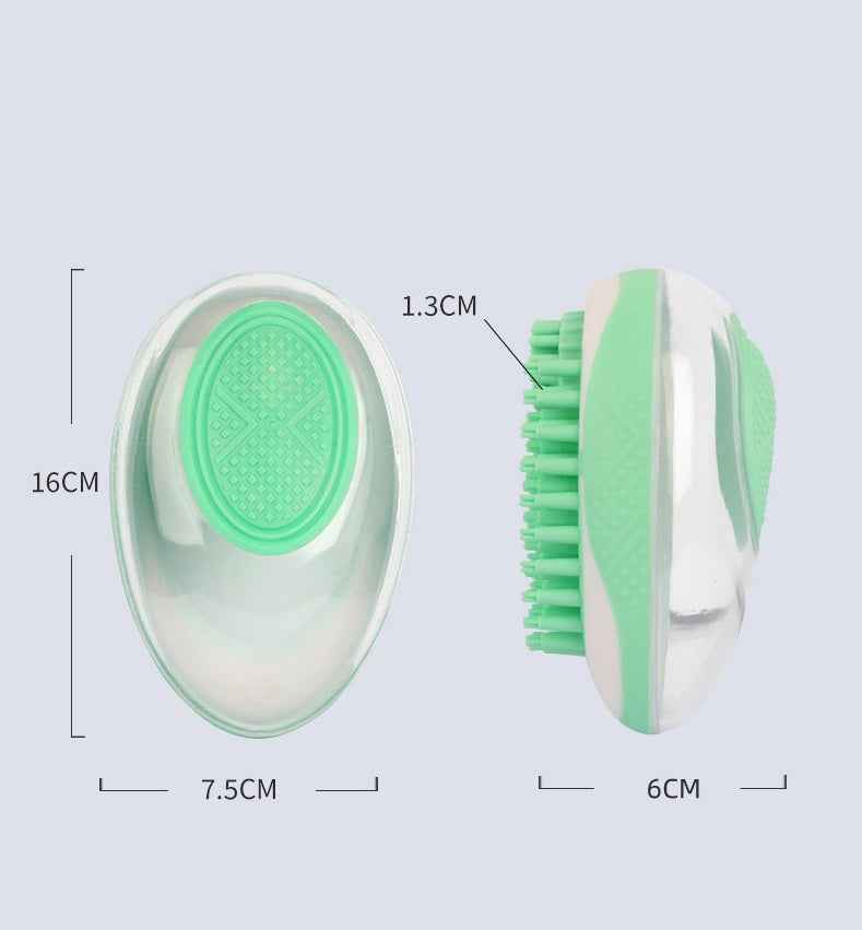 Pet bath massage brush shown in use on fur