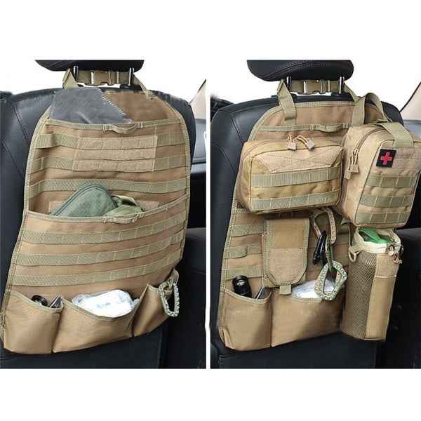 Car back seat organizer with multiple travel storage pockets
