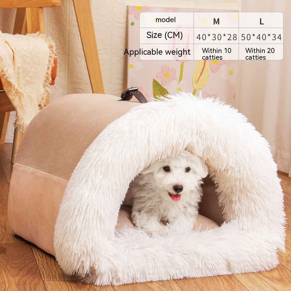 Soft sheltered pet bed for cats and small dogs