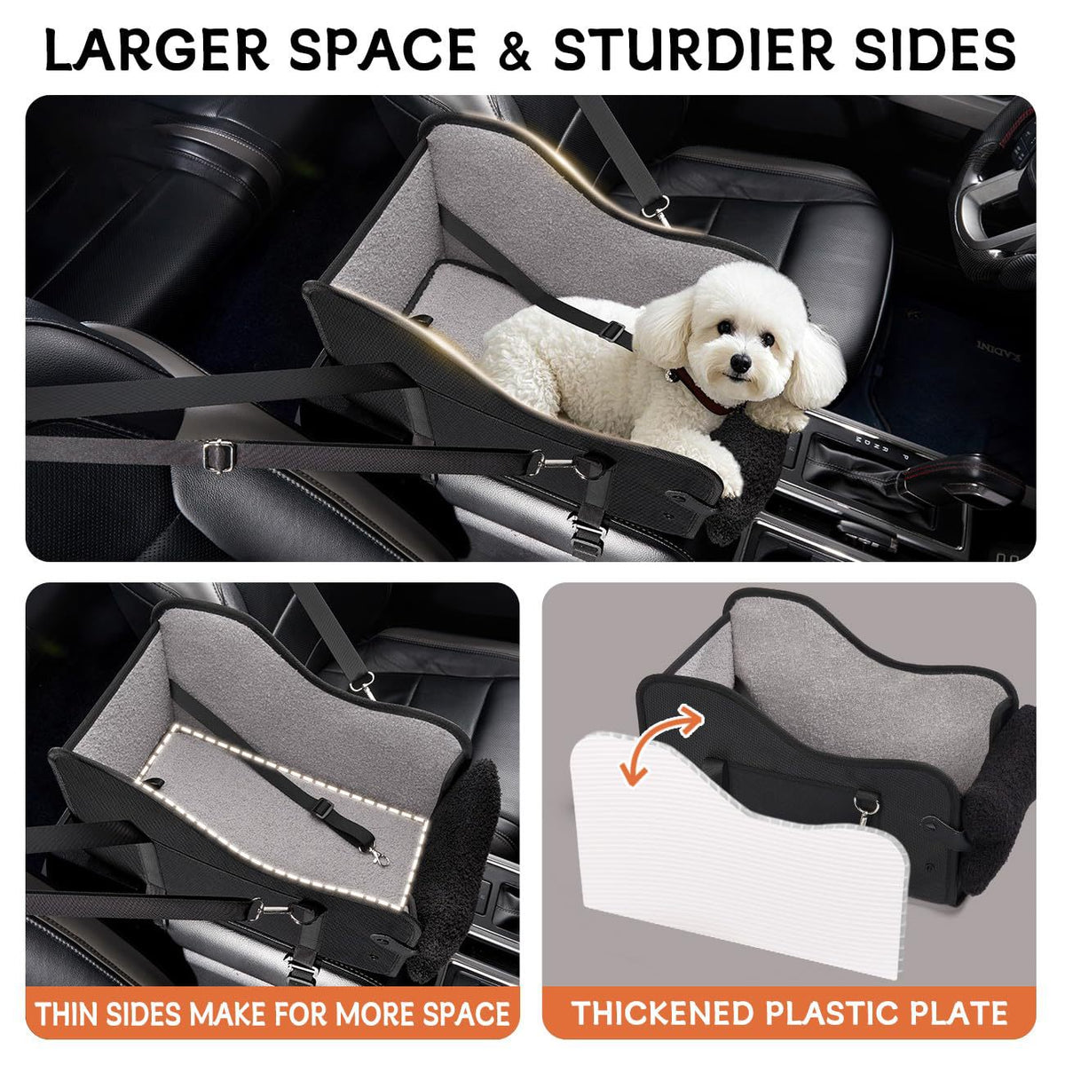 Center console dog car seat fit view