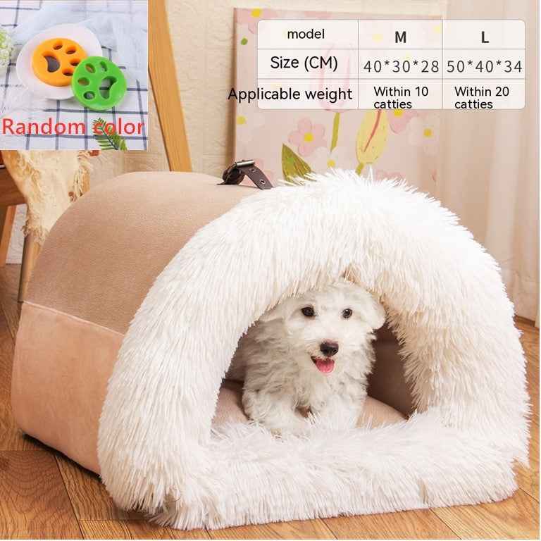 Semi-enclosed cat and small dog bed side view
