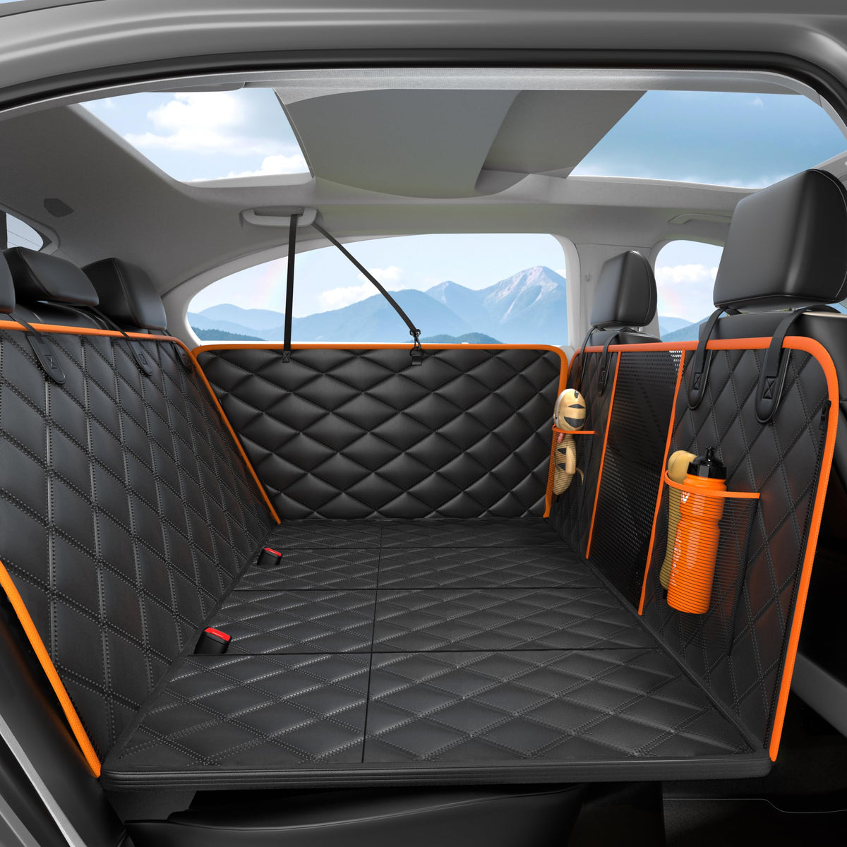 Dog back seat extender folded for storage