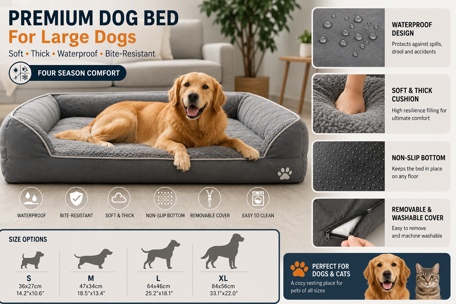 Waterproof Dog Bed for Large Dogs - Pets N Puppies