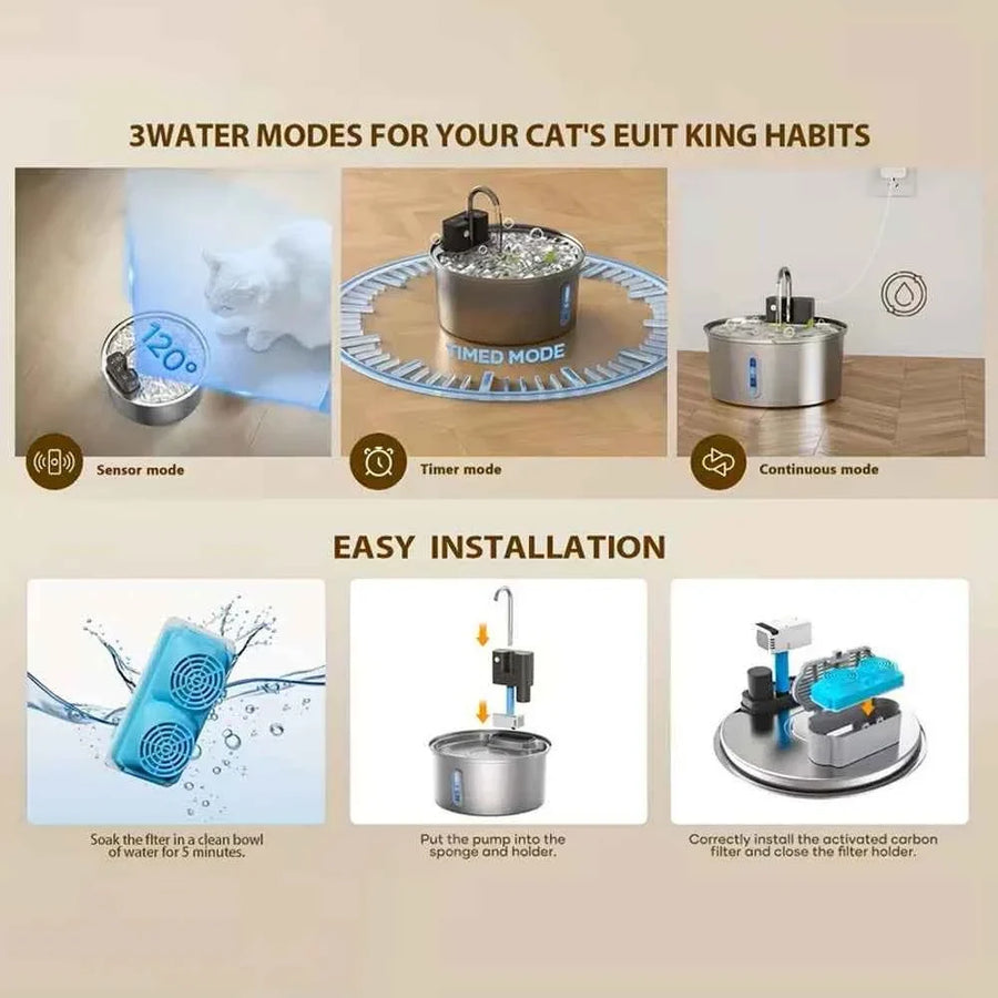 3.2L cordless sensor pet water fountain