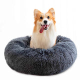 Plush cat and small dog donut bed interior detail