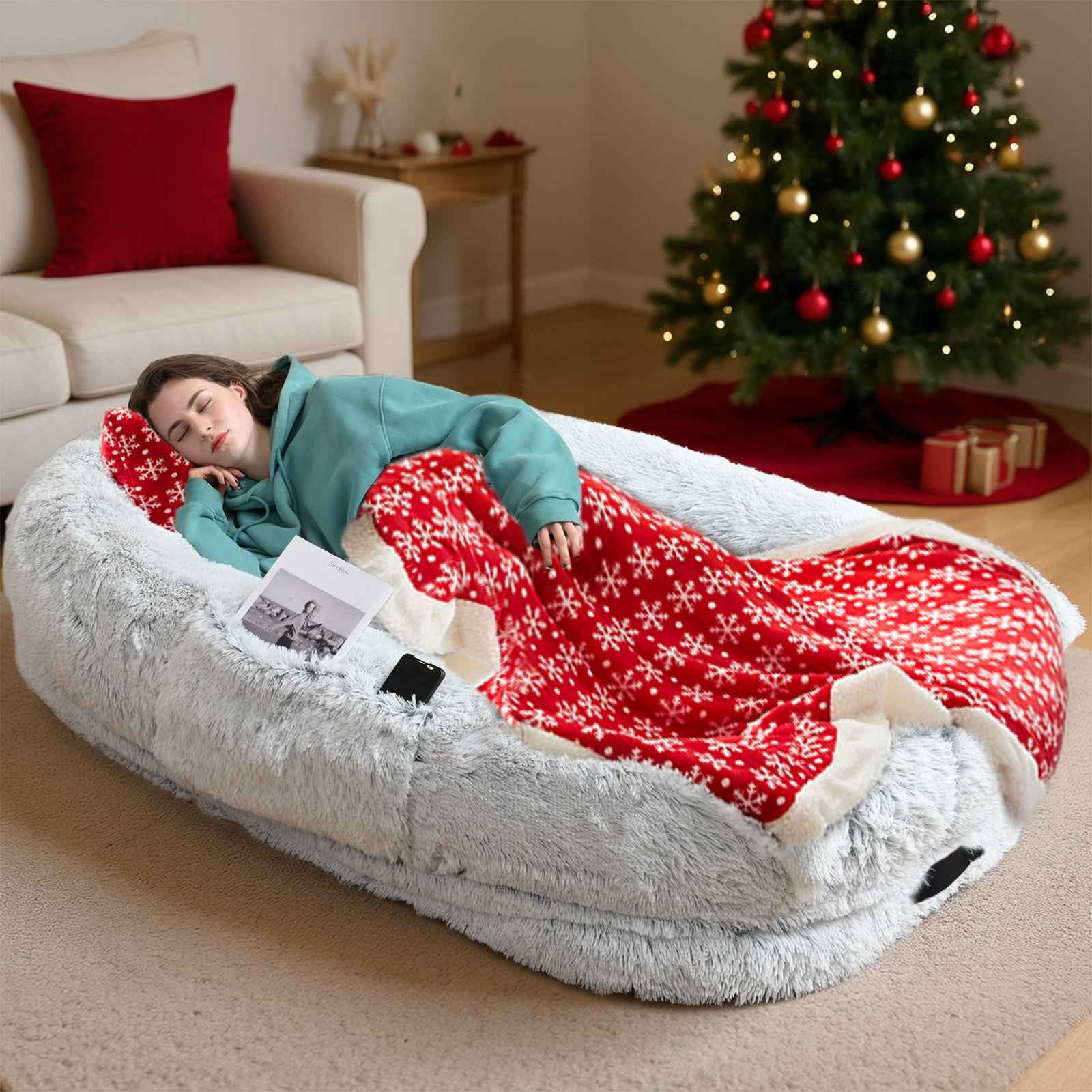 Oversized Human Dog Bed: Cozy Lounger for Adults & Pets - Orthopedic Support & Washable Softness