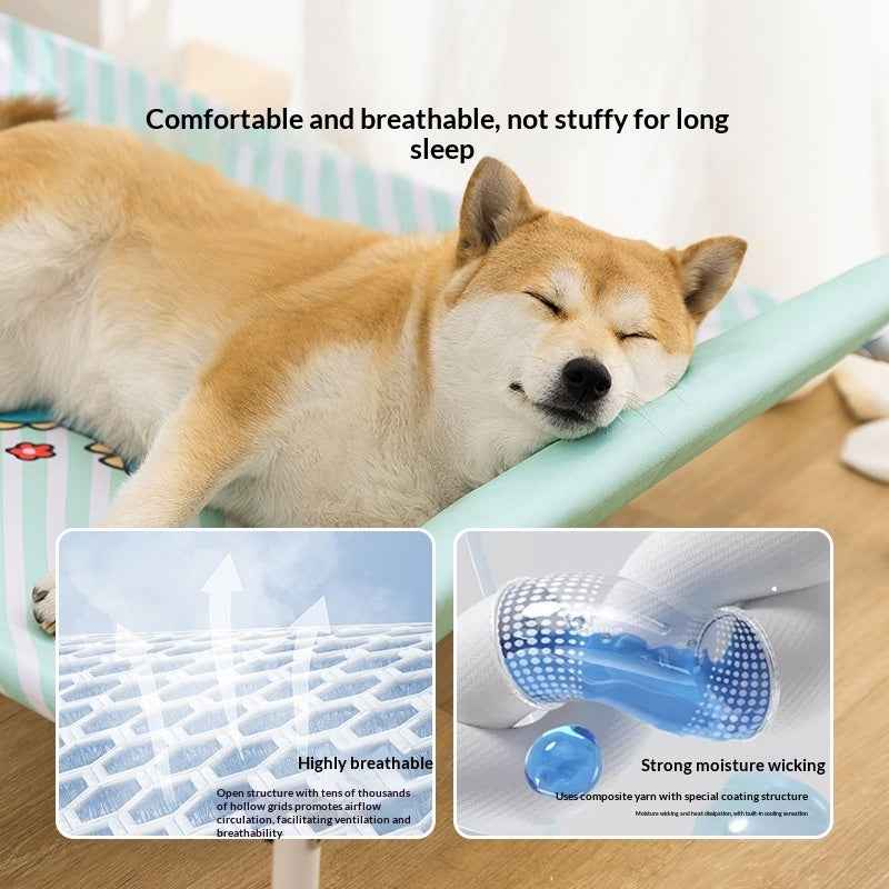 Striped portable dog bed for camping and outdoor trips