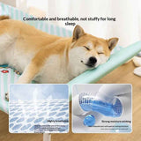Striped portable dog bed for camping and outdoor trips