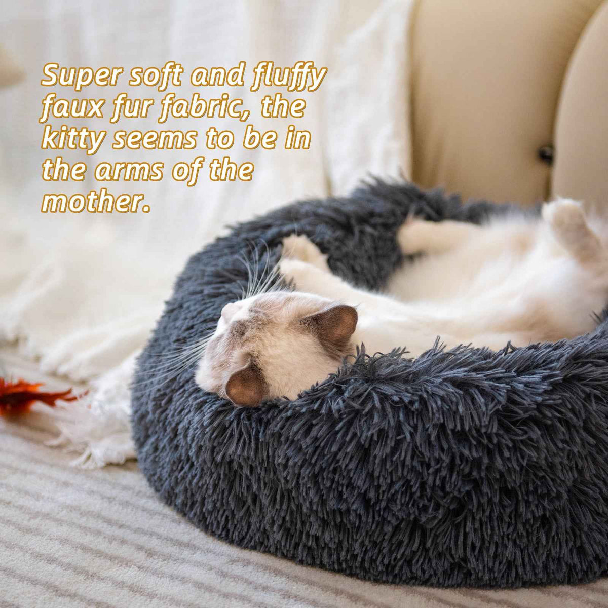 Raised-edge plush pet bed for curling up