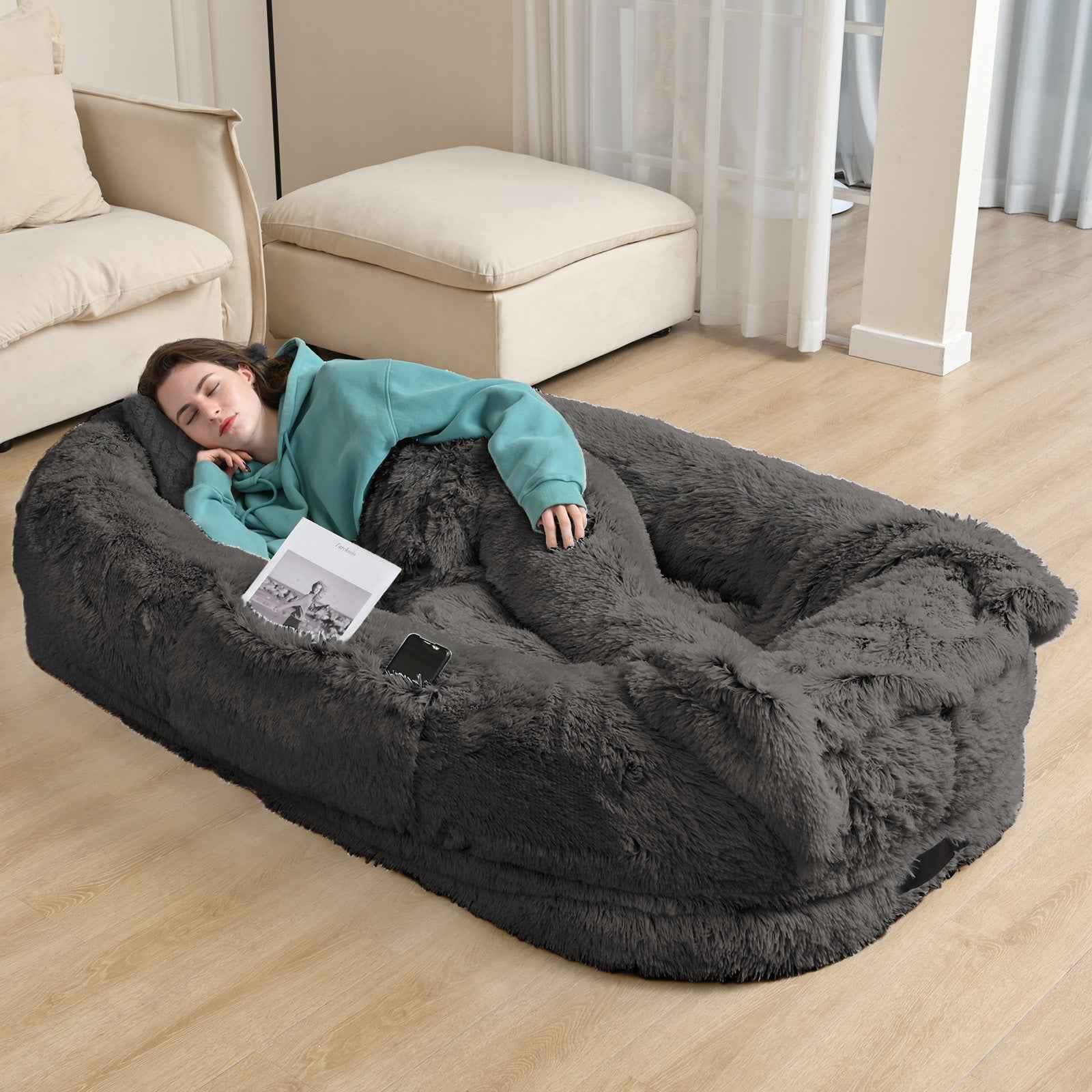 Oversized Human Dog Bed: Cozy Lounger for Adults & Pets - Orthopedic Support & Washable Softness