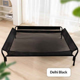 Portable striped camping dog bed cushioned resting surface