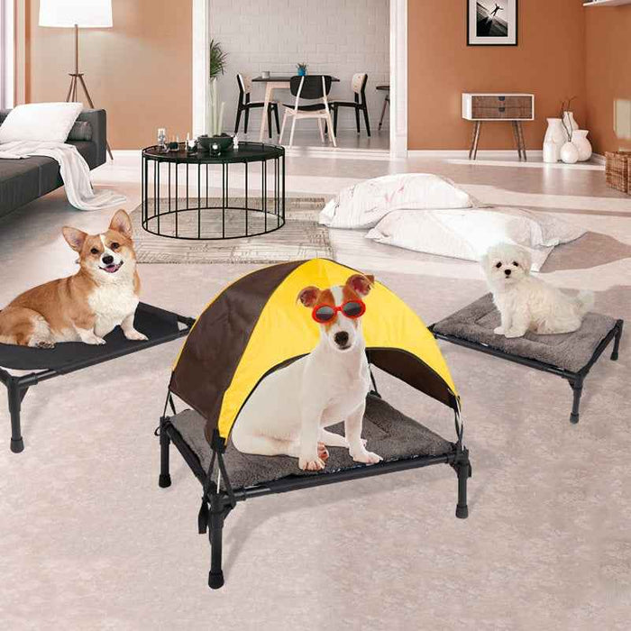 Foldable Outdoor Dog Bed with Mat & Optional Canopy