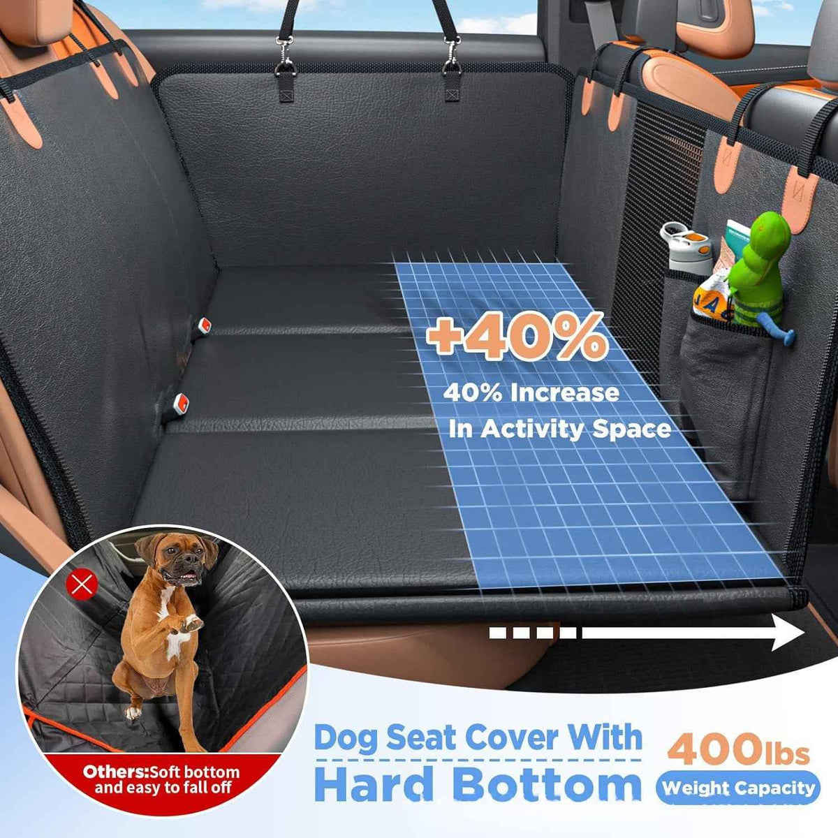 Dog resting on hard-bottom back seat extender