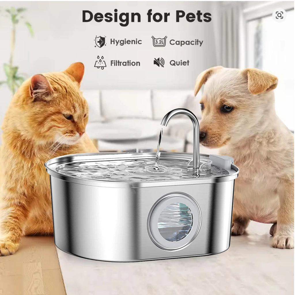 3.2L Stainless Steel Cat Water Fountain Cat Drinker Drinking Fountain For Cats Dogs Pet Water Dispenser Ultra Quiet Water Pump