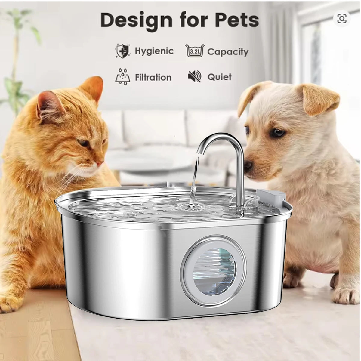 3.2L Stainless Steel Cat Water Fountain Cat Drinker Drinking Fountain For Cats Dogs Pet Water Dispenser Ultra Quiet Water Pump