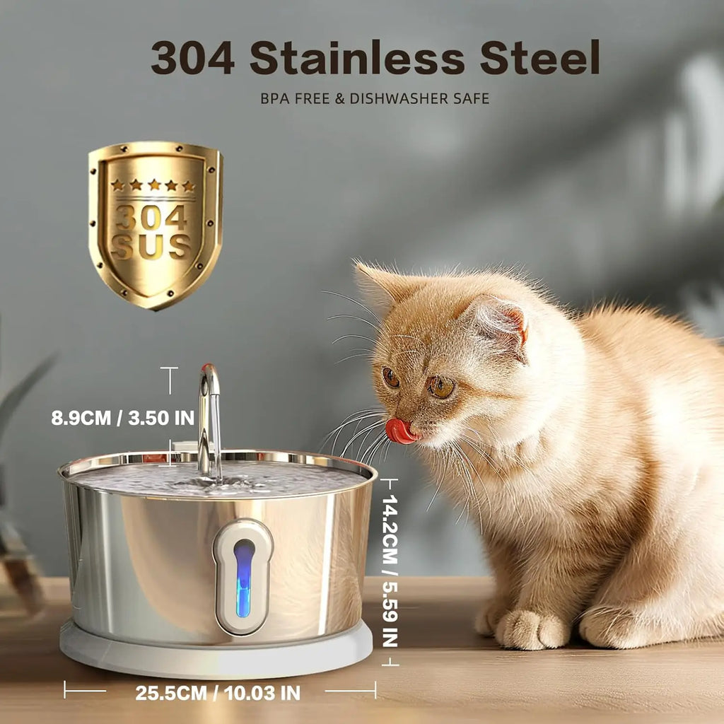 Battery Operated Cat Water Fountain, Wireless 4L/135oz Stainless Steel Dog Cordless Water Dispenser Motion Sensor Quiet Pump