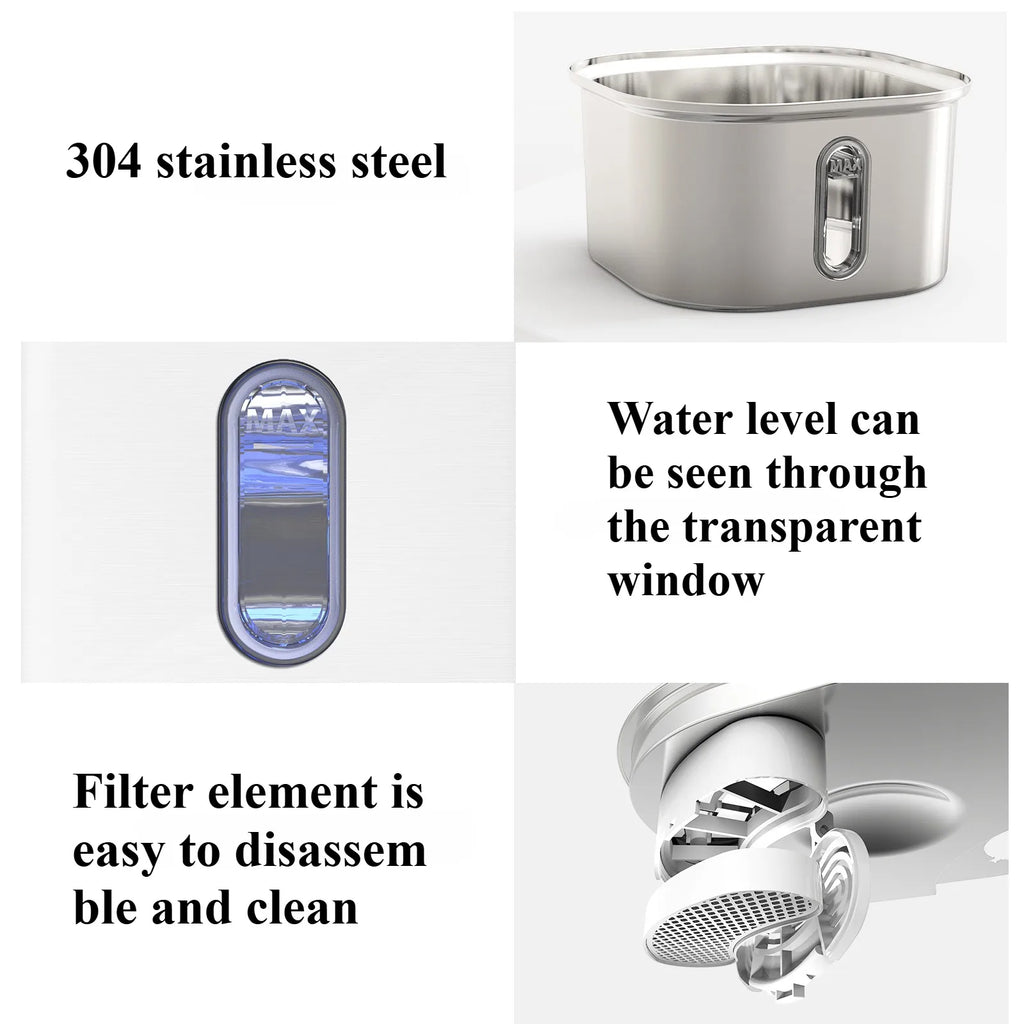 Automatic Cat Water Fountain Stainless Steel Pet Fountain Dog Water Dispenser With USB Electric Ultra-Quiet Pump Cat Supplies