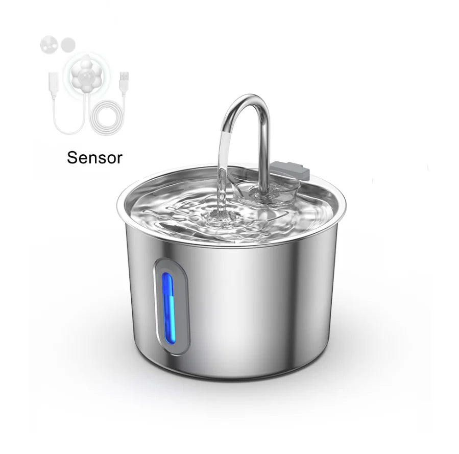 Stainless Steel Cat Water Fountain with Viewing Window Cat Fountain. Multi-Filter Automatic Pet Water Dispenser, Silent Cat Wate - Pets N Puppies