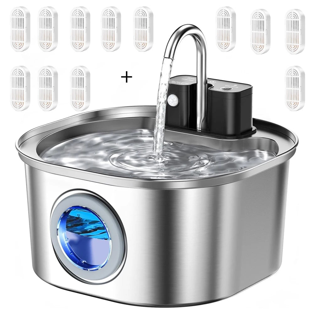 3L Stainless Steel Wireless Recharging Sensor Cat Water Fountain Auto Drinking Fountain For Cats Dog Drinker Pet Dispenser Bowl - Pets N Puppies