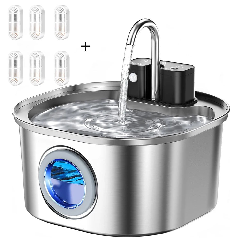 3L Stainless Steel Wireless Recharging Sensor Cat Water Fountain Auto Drinking Fountain For Cats Dog Drinker Pet Dispenser Bowl - Pets N Puppies