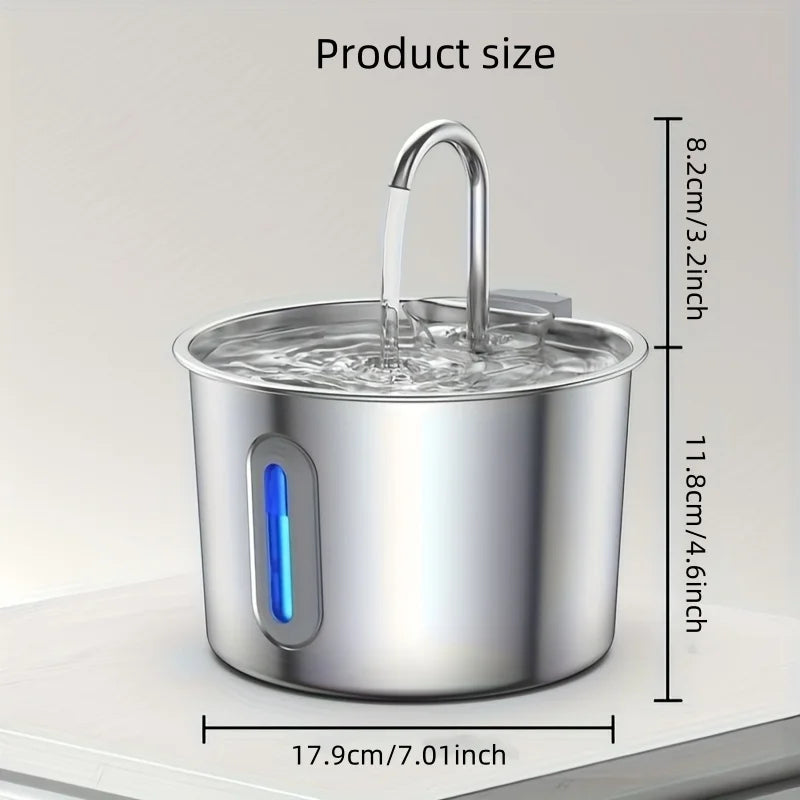 Stainless Steel Cat Water Fountain with Viewing Window Cat Fountain. Multi-Filter Automatic Pet Water Dispenser, Silent Cat Wate