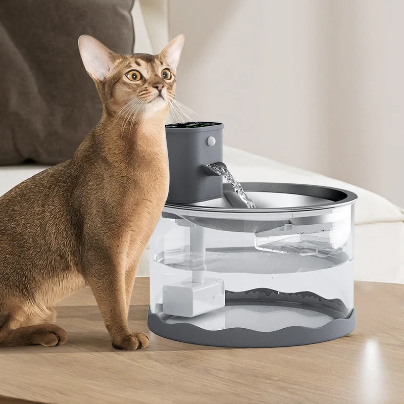 Modern Stainless Steel Cat Water Fountain Wireless Super Mute Pet Drinking Water Feeder Automatic Battery Powered Solid Pattern