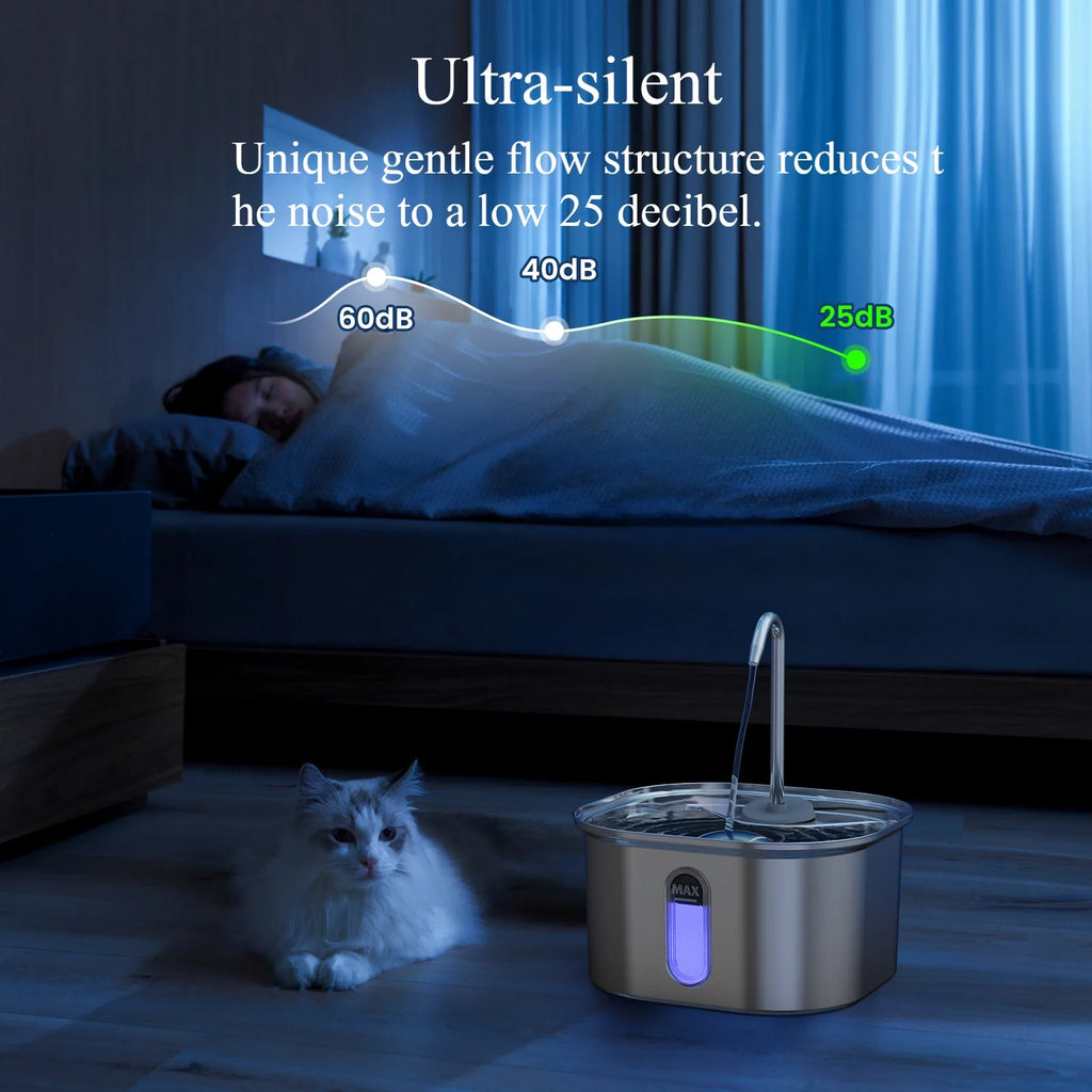 Automatic Cat Water Fountain Stainless Steel Pet Fountain Dog Water Dispenser With USB Electric Ultra-Quiet Pump Cat Supplies
