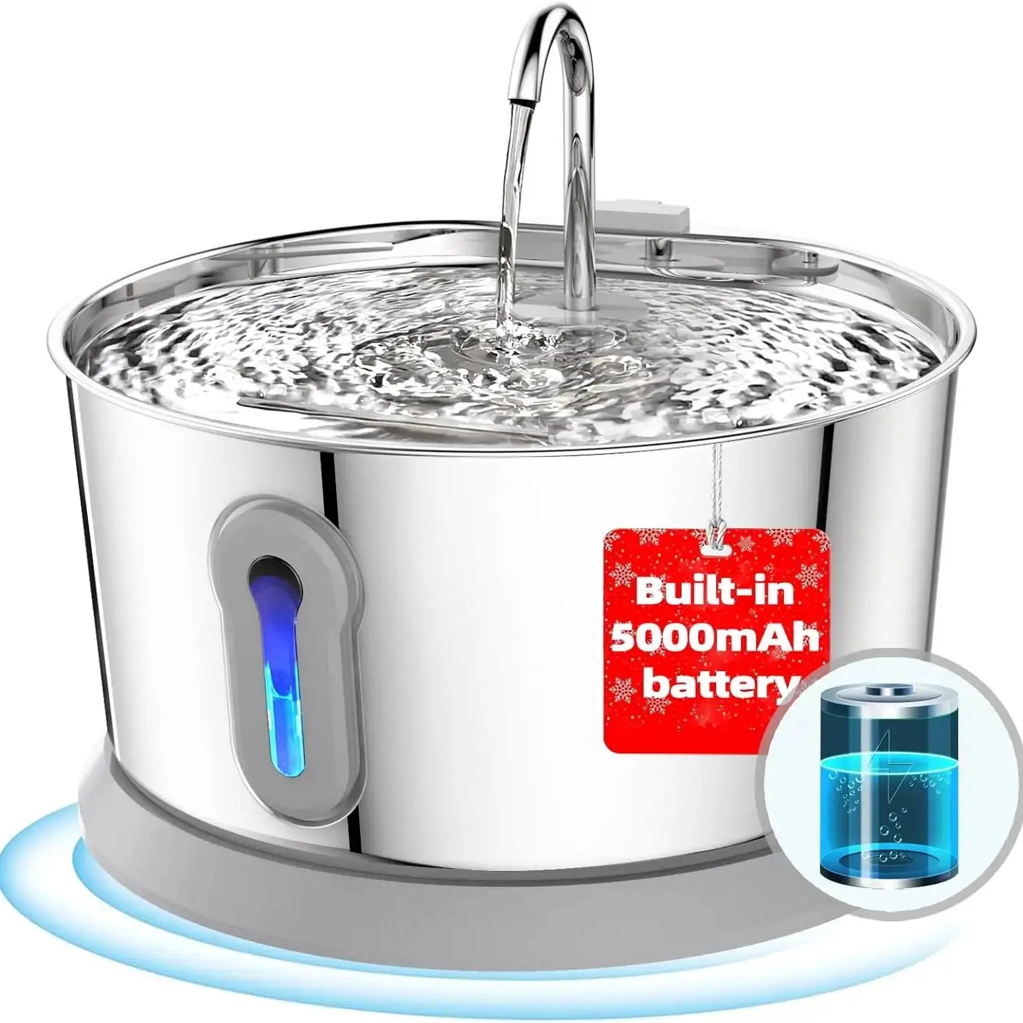 Battery Operated Cat Water Fountain, Wireless 4L/135oz Stainless Steel Dog Cordless Water Dispenser Motion Sensor Quiet Pump - Pets N Puppies