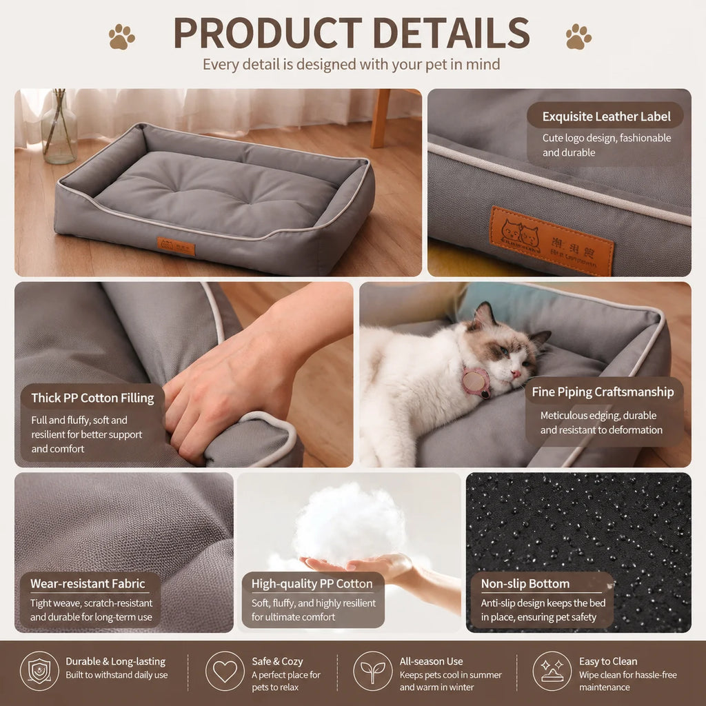 Dog Bed for Large Dog Mattress Four Season Square Bite-resistant Cat Bed Soft Thickened Dog Bed Waterproof Sofa Pet House