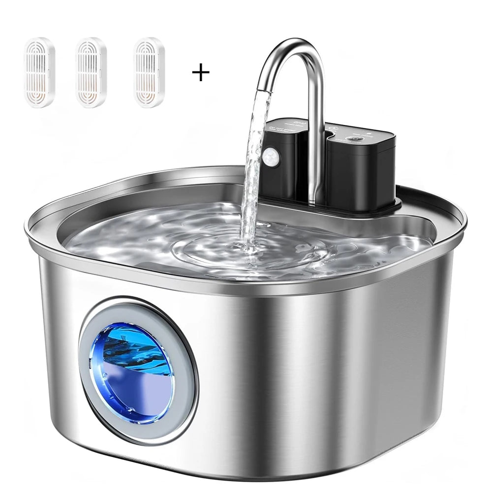 3L Stainless Steel Wireless Recharging Sensor Cat Water Fountain Auto Drinking Fountain For Cats Dog Drinker Pet Dispenser Bowl - Pets N Puppies