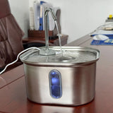 Pet water fountain stainless steel drinking area close-up