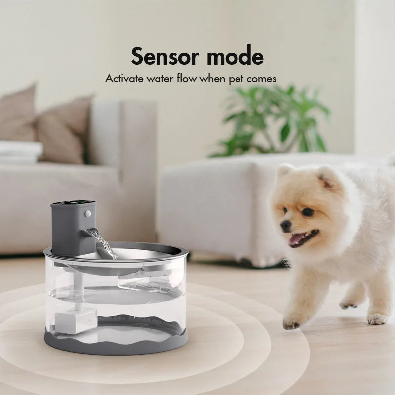 Modern Stainless Steel Cat Water Fountain Wireless Super Mute Pet Drinking Water Feeder Automatic Battery Powered Solid Pattern
