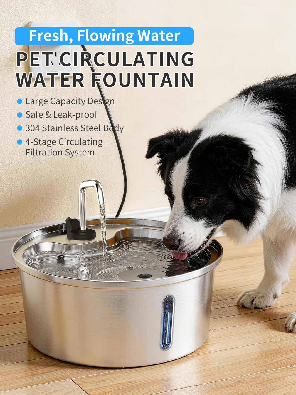 Stainless Steel Automatic Pet Drinking Fountain Smart Water Dispenser for Cats And Dogs Pet Water Supply