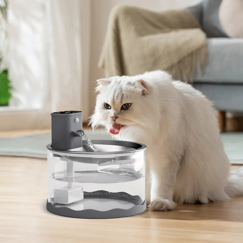 Modern Stainless Steel Cat Water Fountain Wireless Super Mute Pet Drinking Water Feeder Automatic Battery Powered Solid Pattern