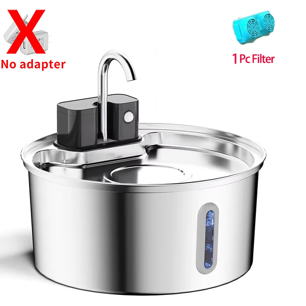 3.2L Wireless Stainless Steel Cat Water Fountain With 4000mAh Battery & Sensor Automatic Filtration Pet Water Drinker Dispenser - Pets N Puppies