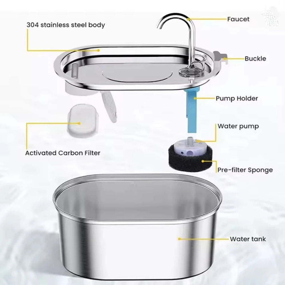 Quiet circulating pet water fountain drinking surface detail