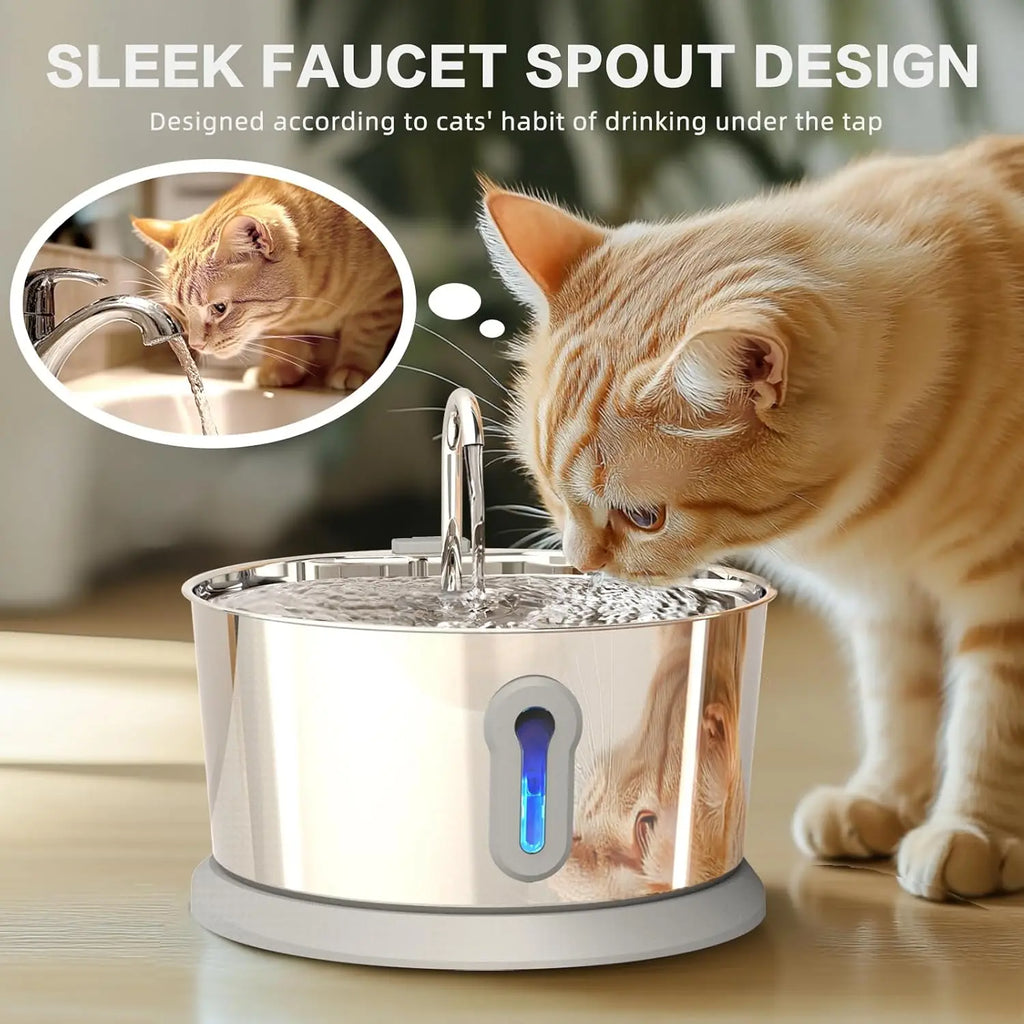Battery Operated Cat Water Fountain, Wireless 4L/135oz Stainless Steel Dog Cordless Water Dispenser Motion Sensor Quiet Pump