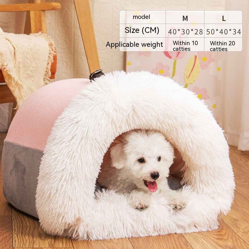 Semi-enclosed cozy pet nest interior for cats and small dogs