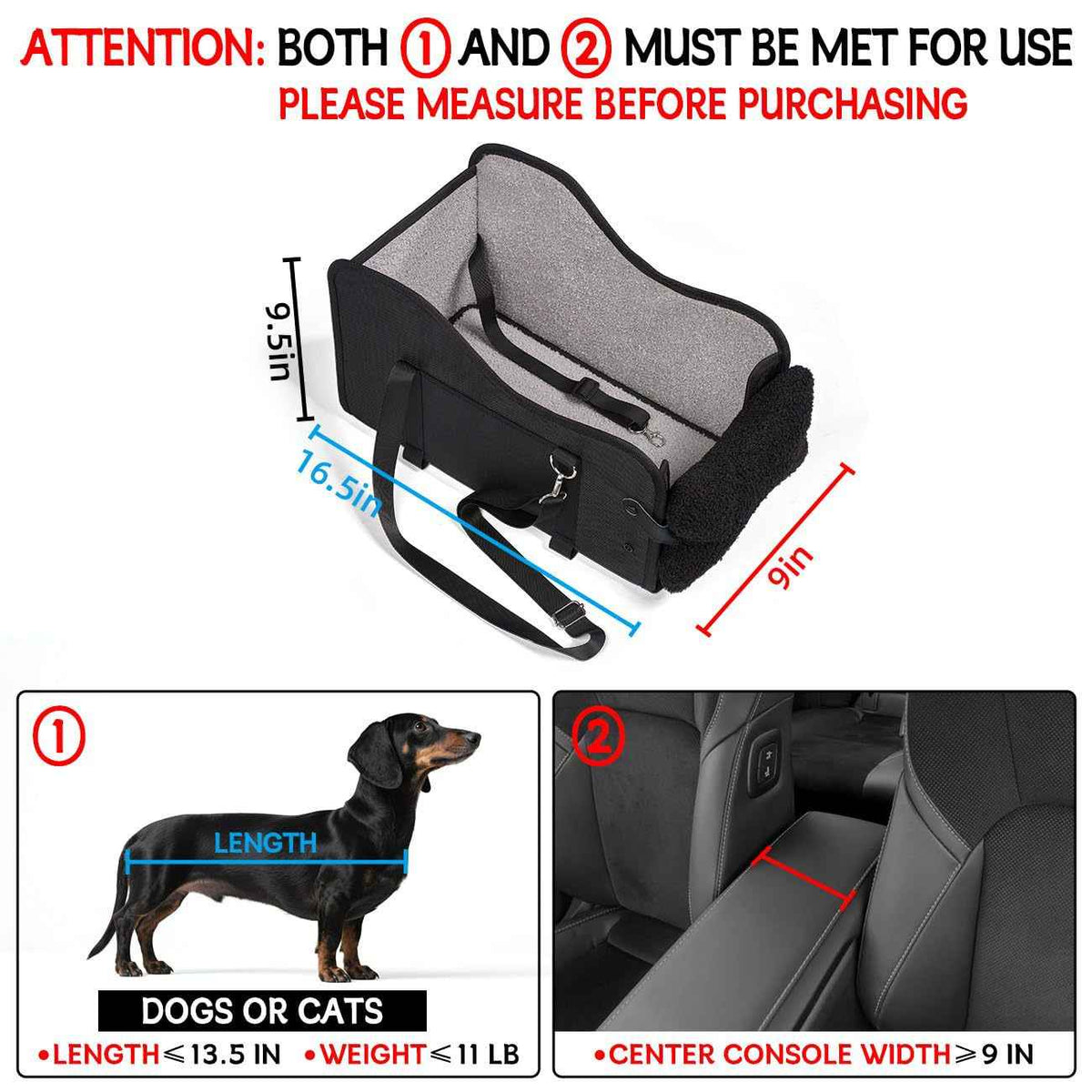 Small dog center console car seat product view