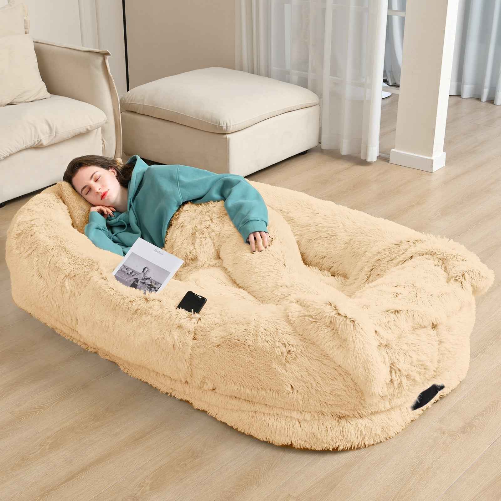 Oversized Human Dog Bed: Cozy Lounger for Adults & Pets - Orthopedic Support & Washable Softness