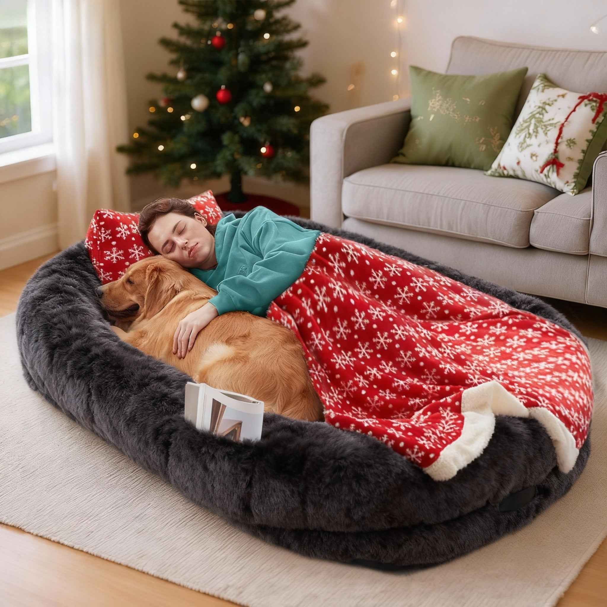 Oversized Human Dog Bed: Cozy Lounger for Adults & Pets - Orthopedic Support & Washable Softness